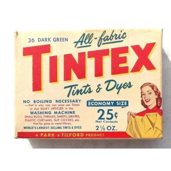 Vintage Tintex 36 Dark Green Tints and Dyes Box Unopened Park Tilford Product - Picture 1 of 2